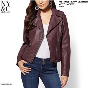 NY&C Burgundy Faux Leather Moto Jacket
